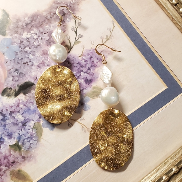 NEW Genuine Pearl Gold Boho Earrings - Picture 8 of 11